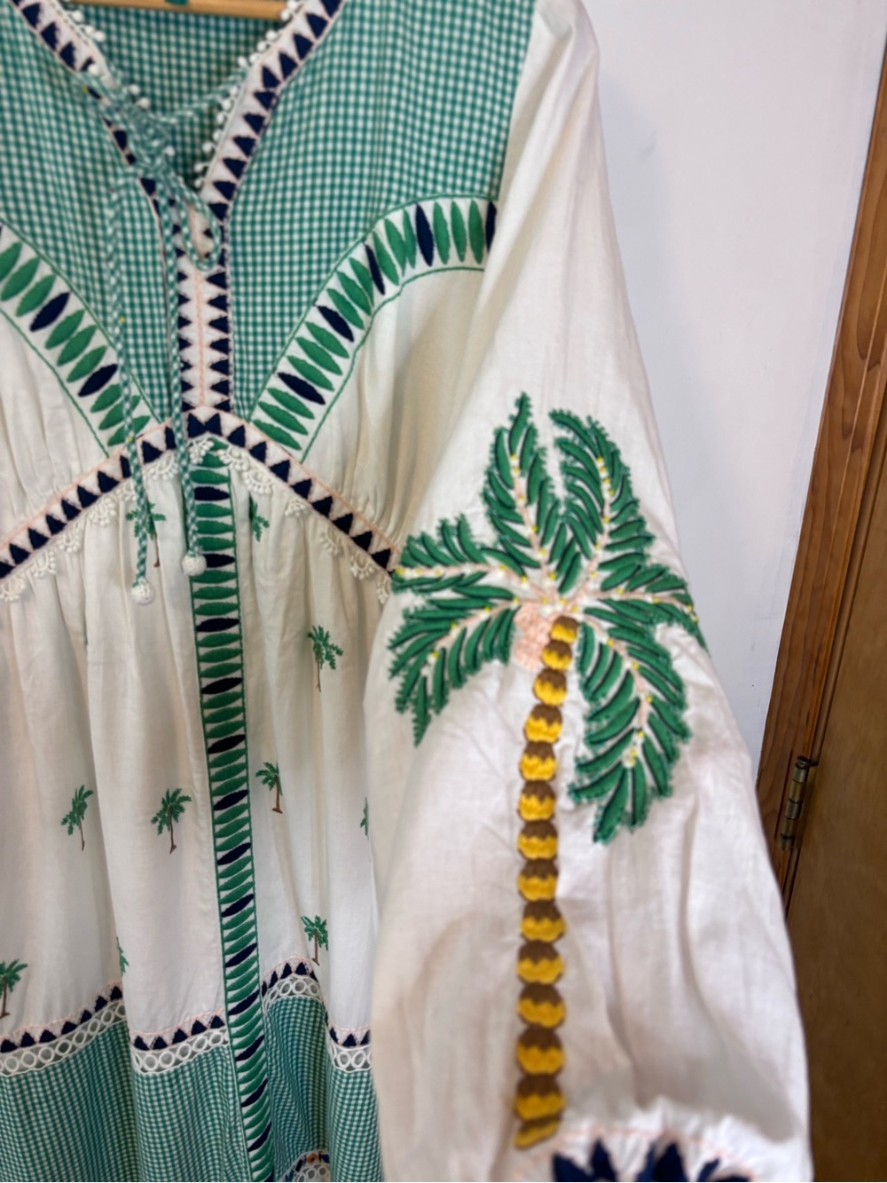 FARM Rio Bohemian Linen Maxi Dress with Green Palm Embroidery - Picture 4 of 14